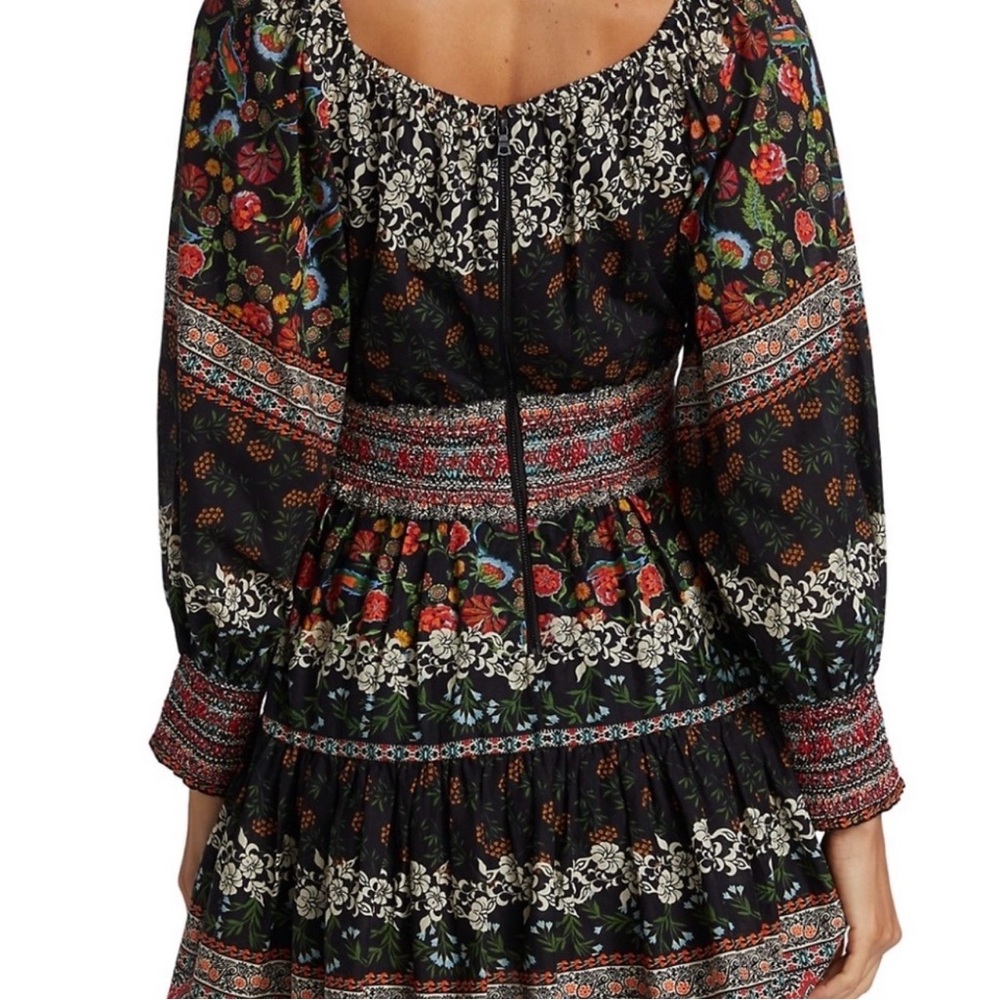 Alice + Olivia Clementina Paradise Floral Tiered Mini Dress Black Size 0 Boho - Picture 4 of 13